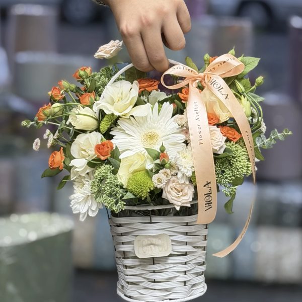 سبد گل شکوفهی ژربرا